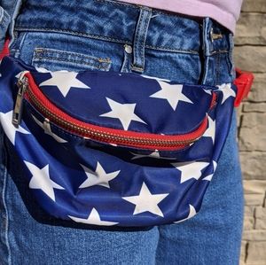 red, white and blue fanny pack